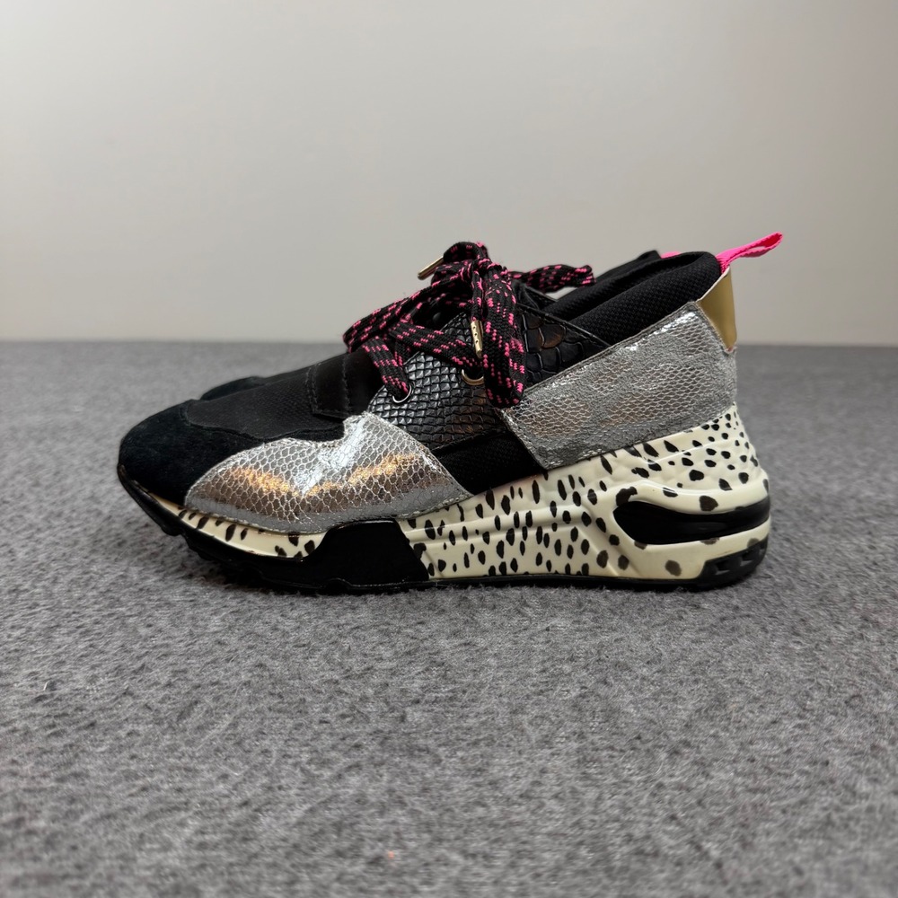 Steve Madden Sneakers Women's 38 Black Silver Animal Print Chunky Platform Shoes